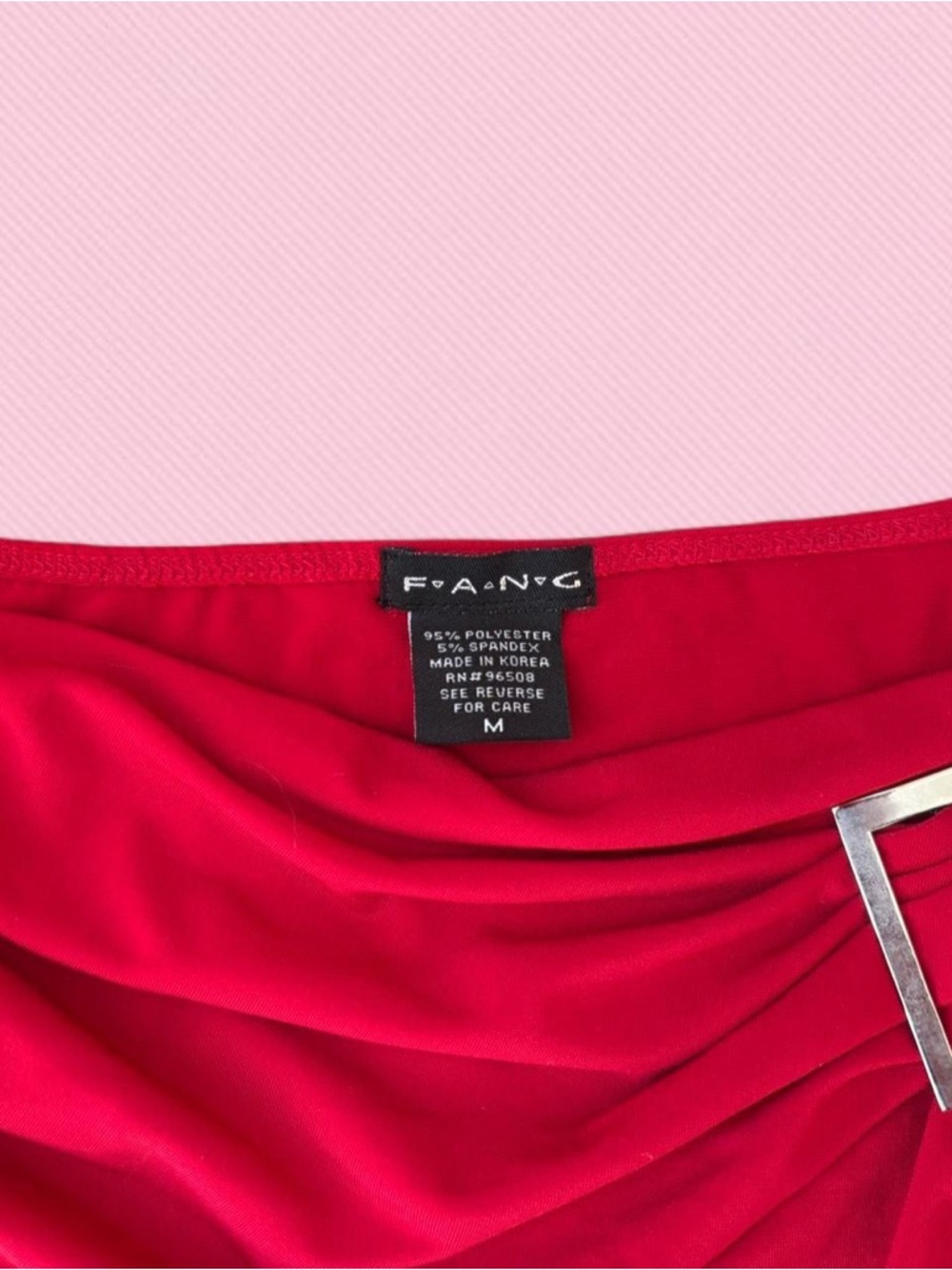 FANG Red Ruched Long-Sleeve Top with Gold Buckle Accent - Picture 5 of 5